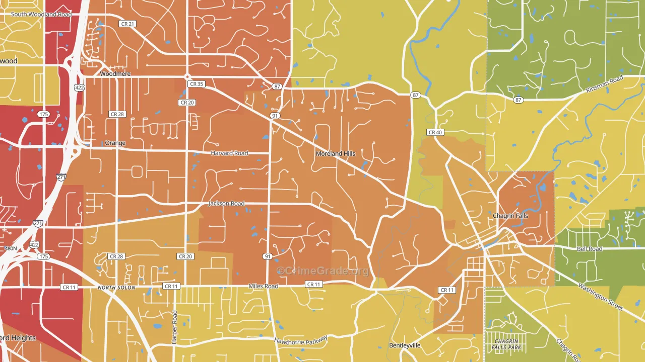 Moreland Hills, OH Map of Murder Rates