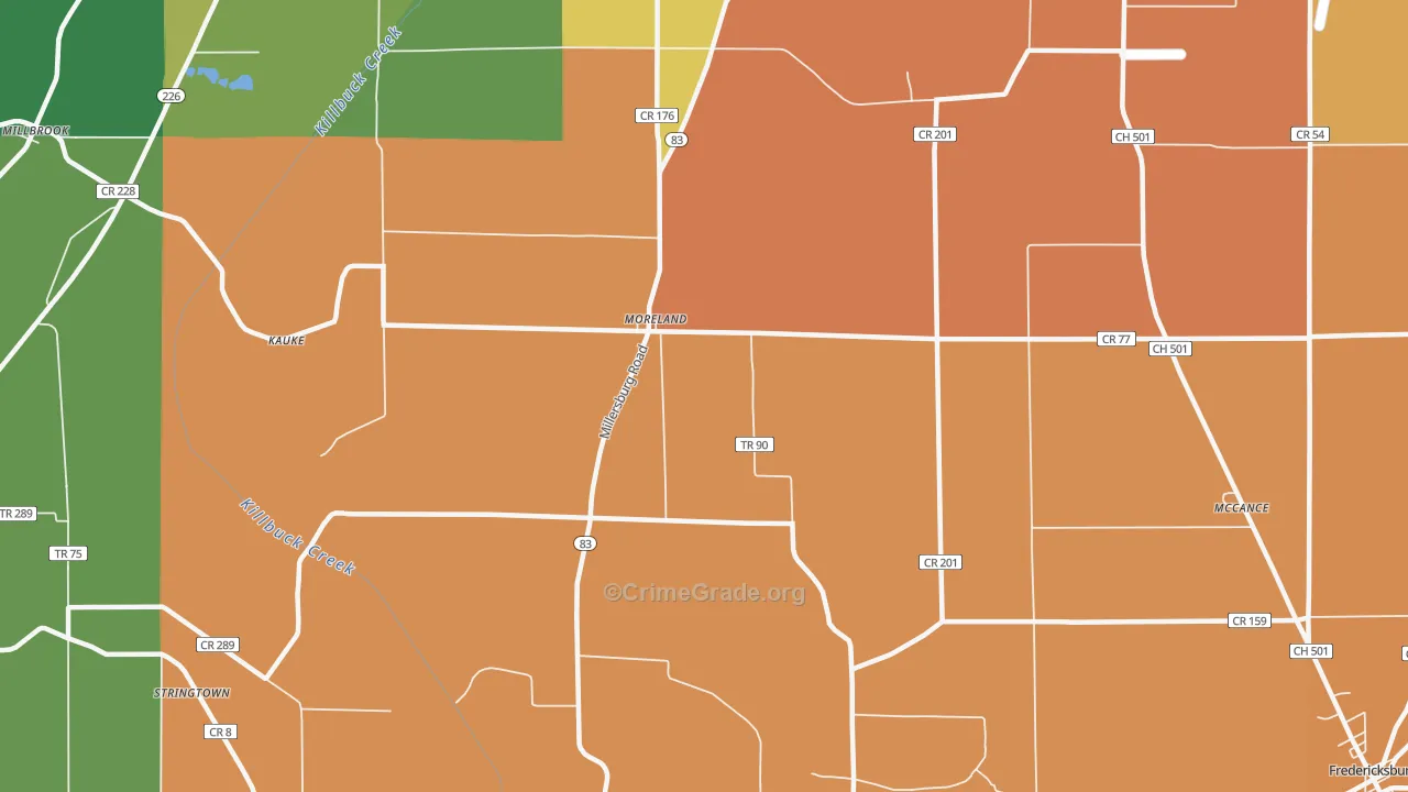 Moreland, OH Map of Murder Rates