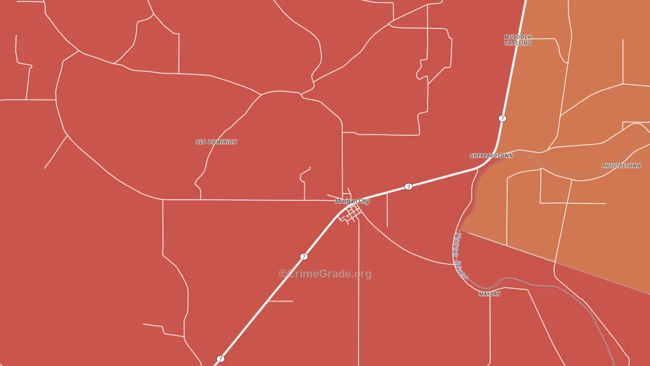 Morgan City, MS Map of Murder Rates