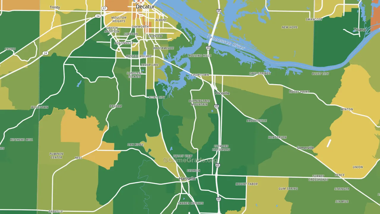 Morgan County, AL Map of Murder Rates