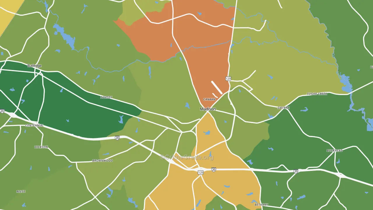 Morgan County, GA Map of Murder Rates