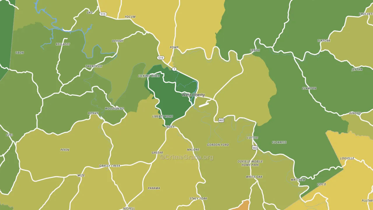 Morgan County, KY Map of Murder Rates