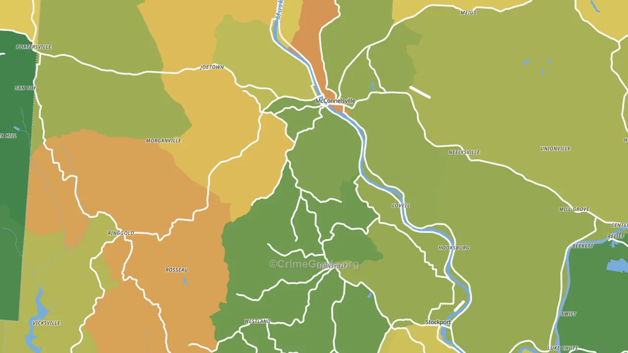 Morgan County, OH Map of Murder Rates