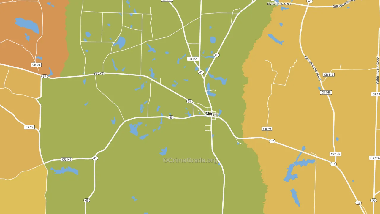 Morgan, GA Map of Murder Rates