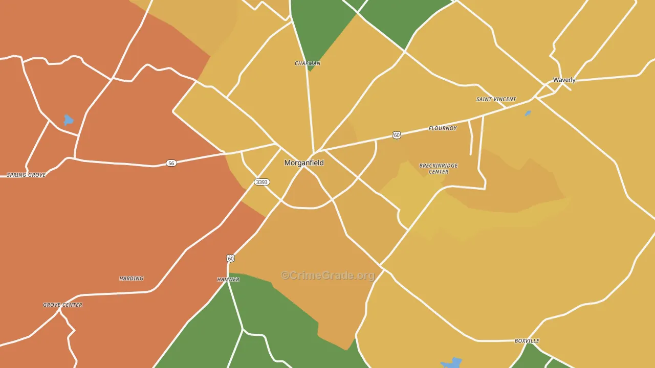 Morganfield, KY Map of Murder Rates