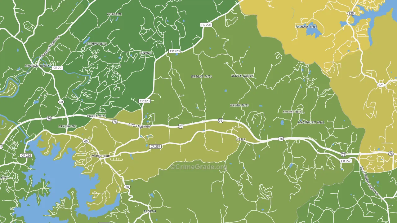 Morganton, GA Map of Murder Rates
