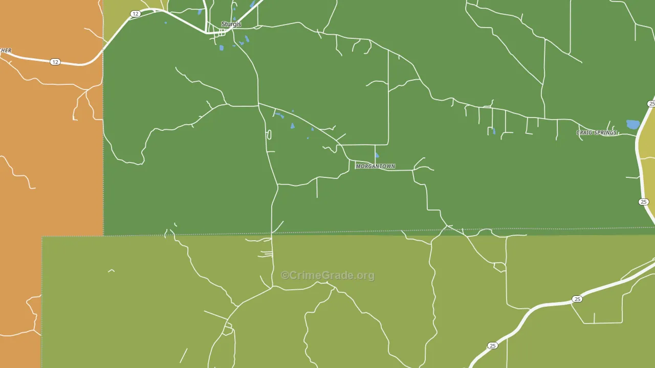 Morgantown, MS Map of Murder Rates