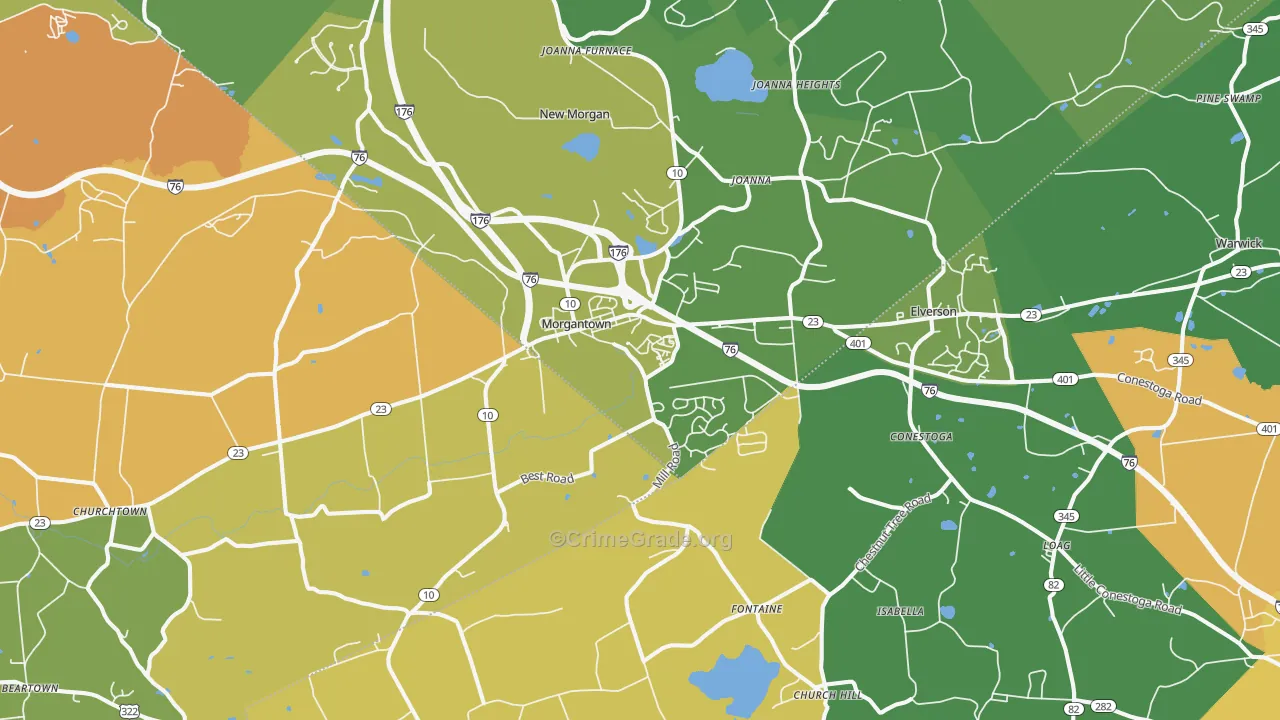 Morgantown, PA Map of Murder Rates