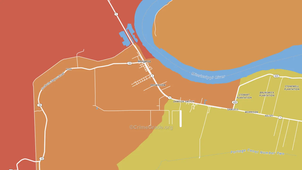 Morganza, LA Map of Murder Rates