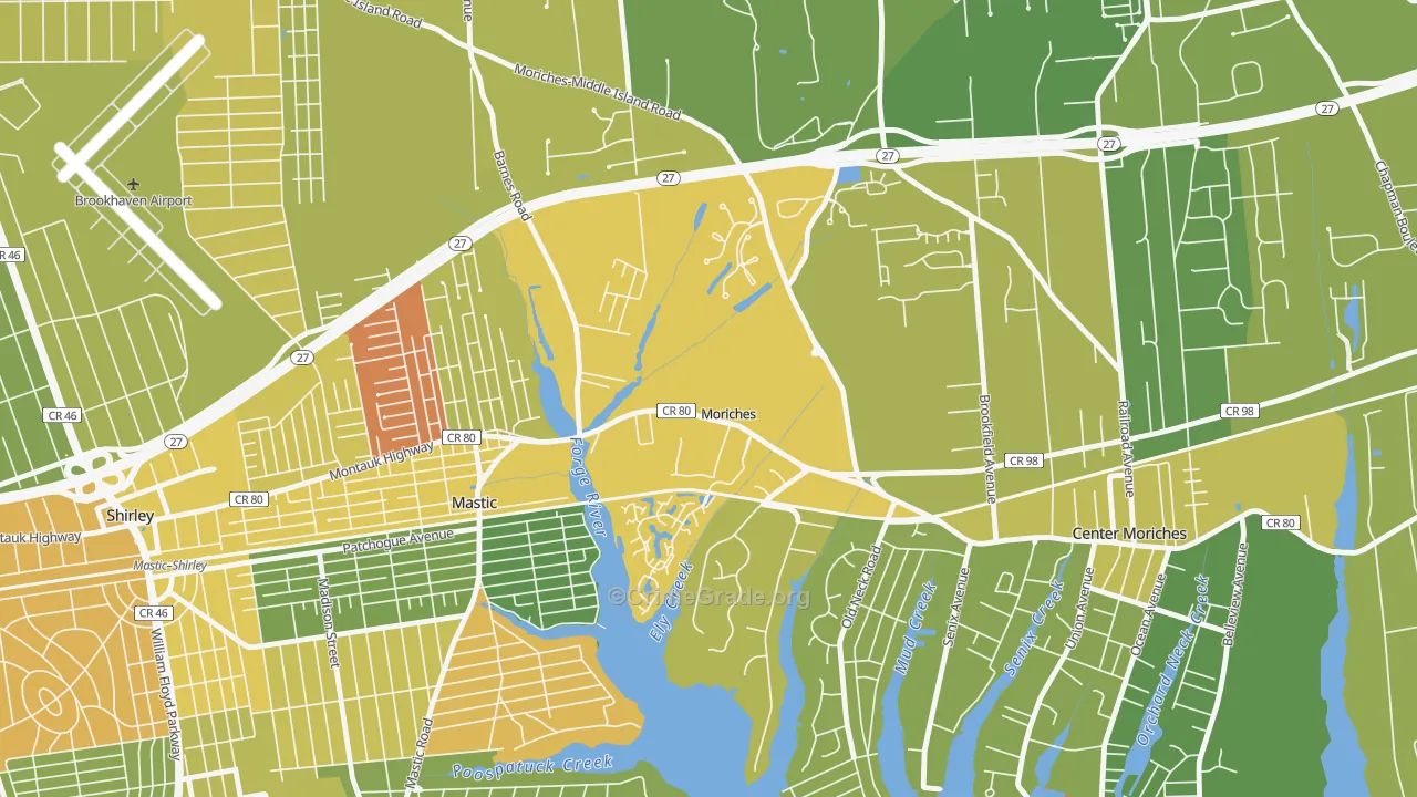Moriches, NY Map of Murder Rates