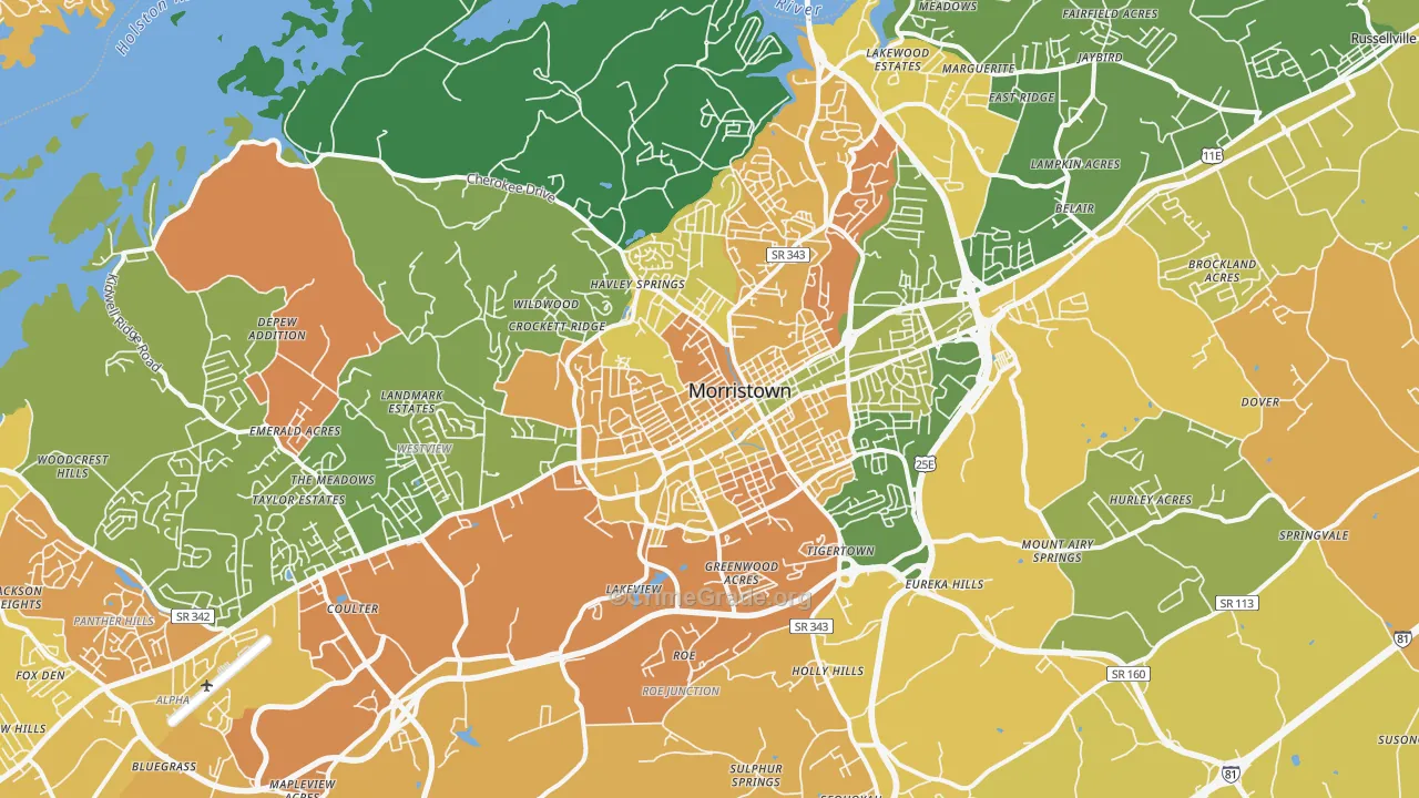 Morristown, TN Map of Murder Rates