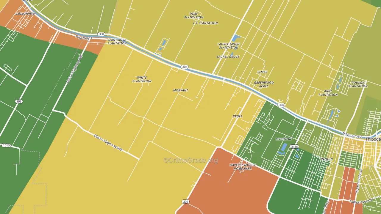 Morvant, LA Map of Murder Rates