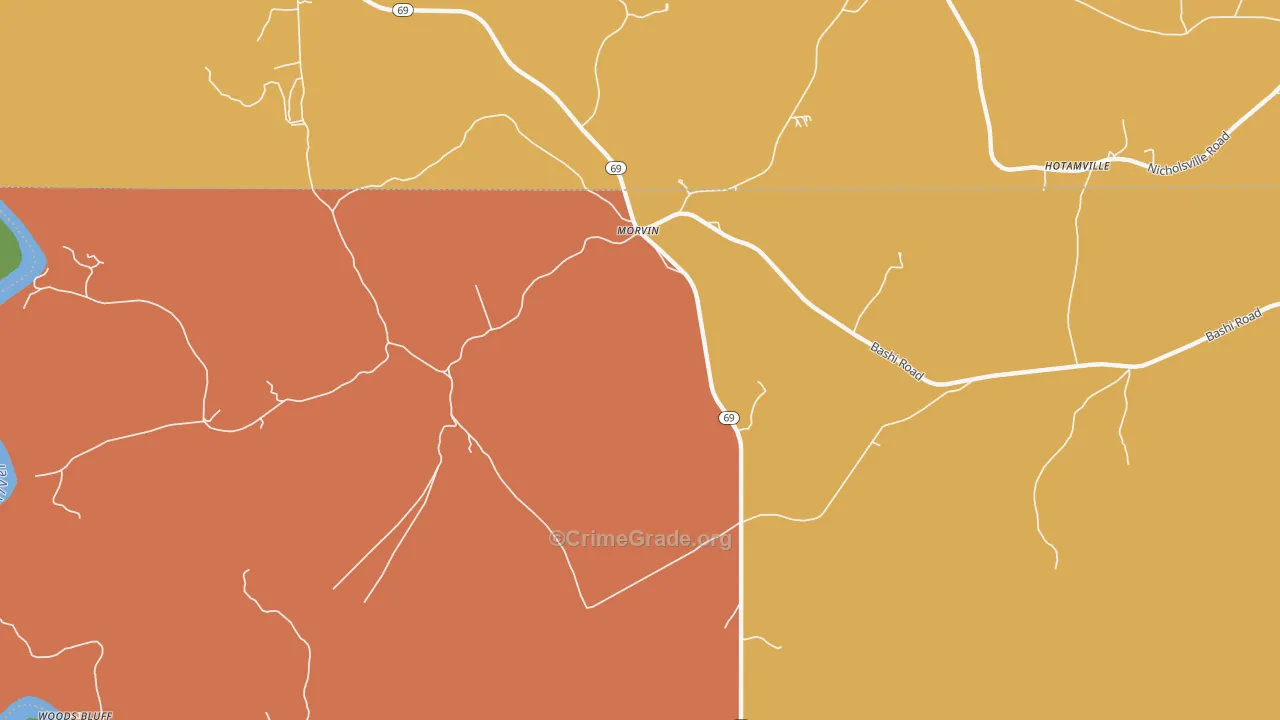 Morvin, AL Map of Murder Rates
