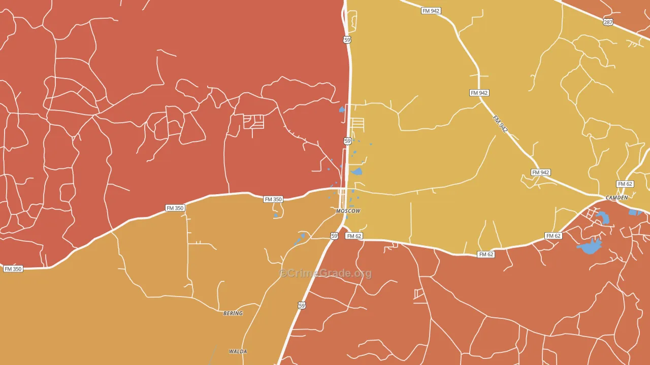 Moscow, TX Map of Murder Rates