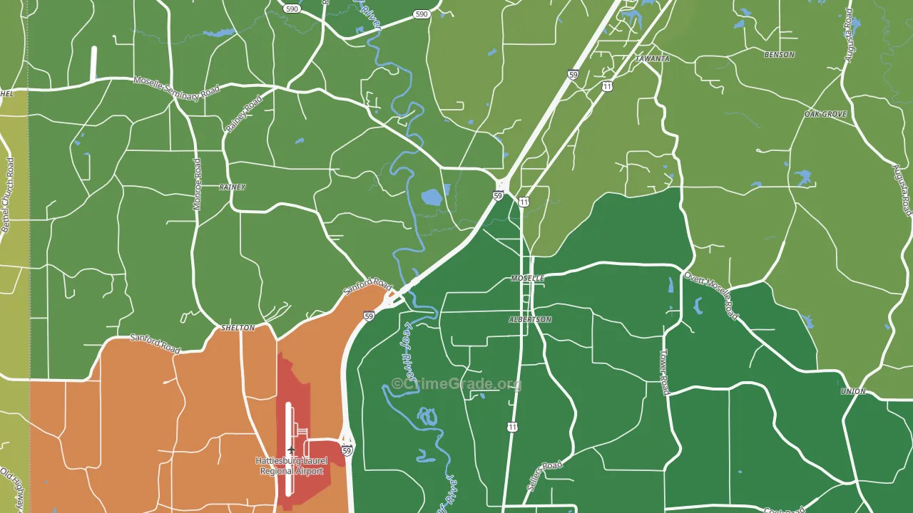 Moselle, MS Map of Murder Rates