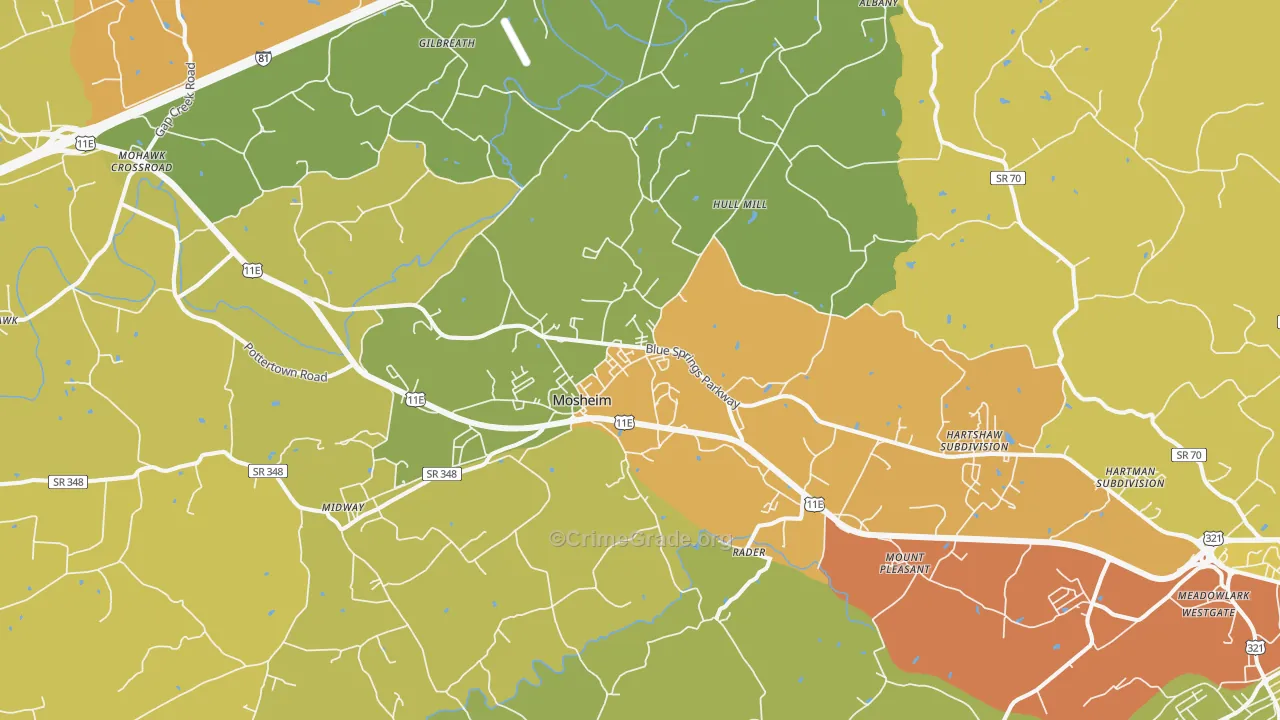 Mosheim, TN Map of Murder Rates