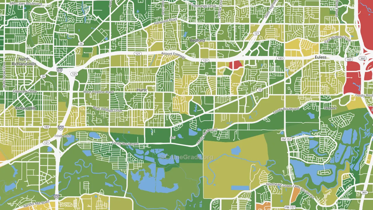 Mosier Valley, Euless, TX Map of Murder Rates