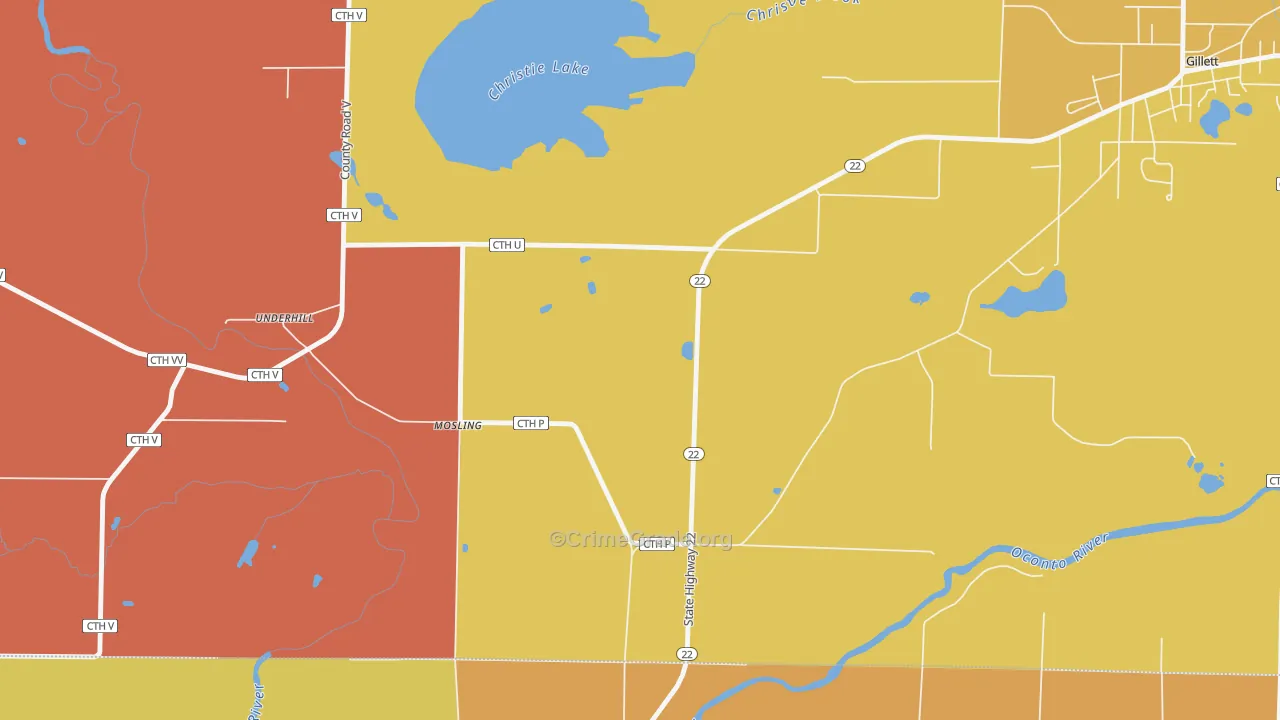Mosling, WI Map of Murder Rates