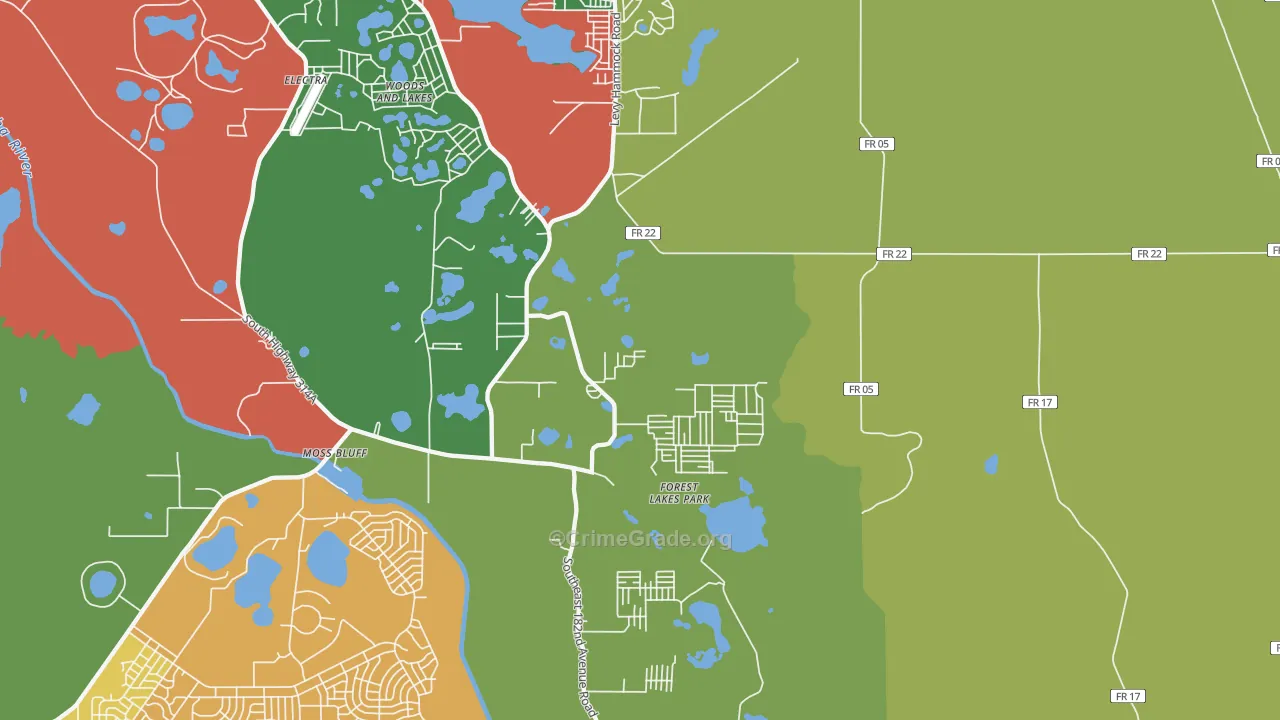 Moss Bluff, FL Map of Murder Rates