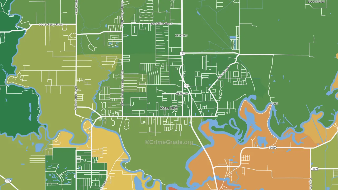 Moss Bluff, LA Map of Murder Rates