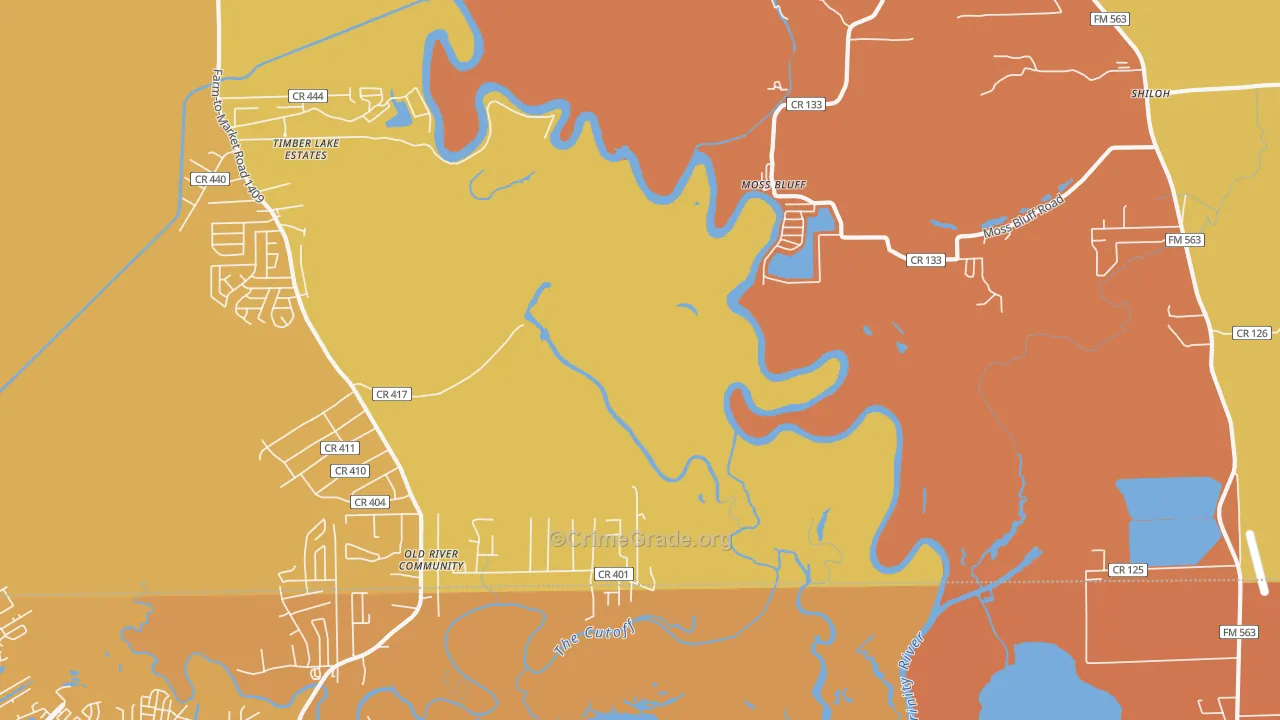 Moss Bluff, TX Map of Murder Rates