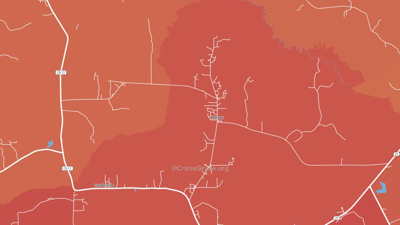 Mosses, AL Map of Murder Rates