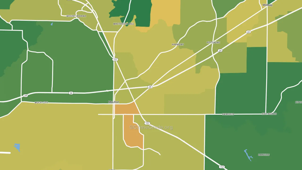 Moulton, AL Map of Murder Rates