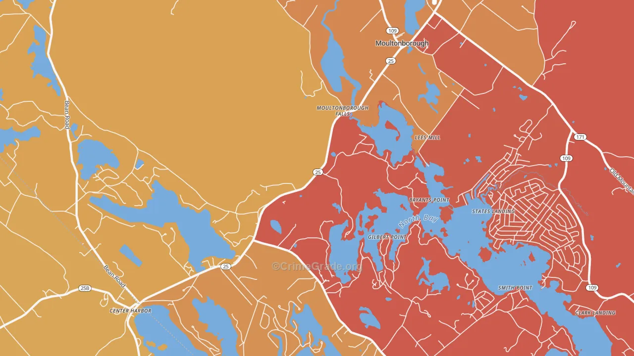 Moultonborough Falls, NH Map of Murder Rates