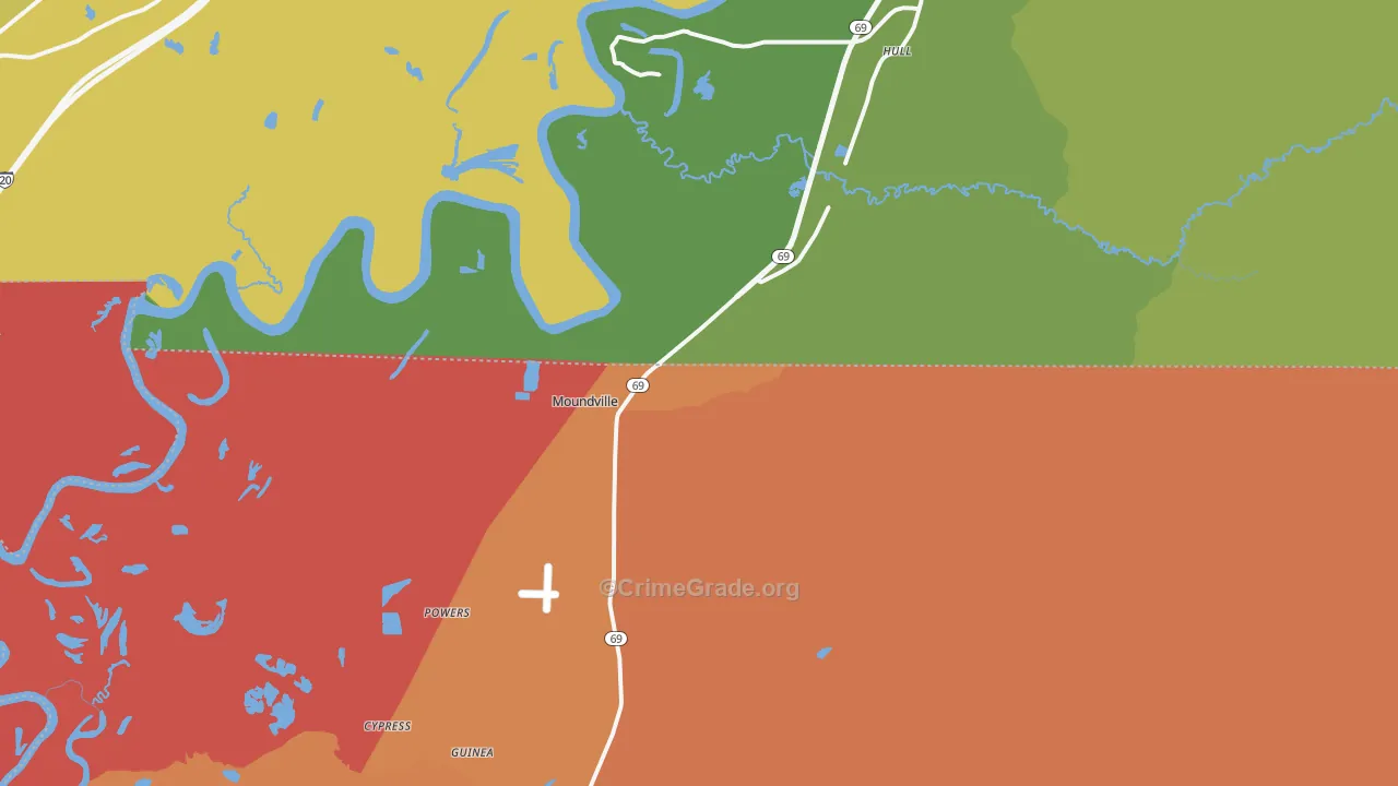 Moundville, AL Map of Murder Rates