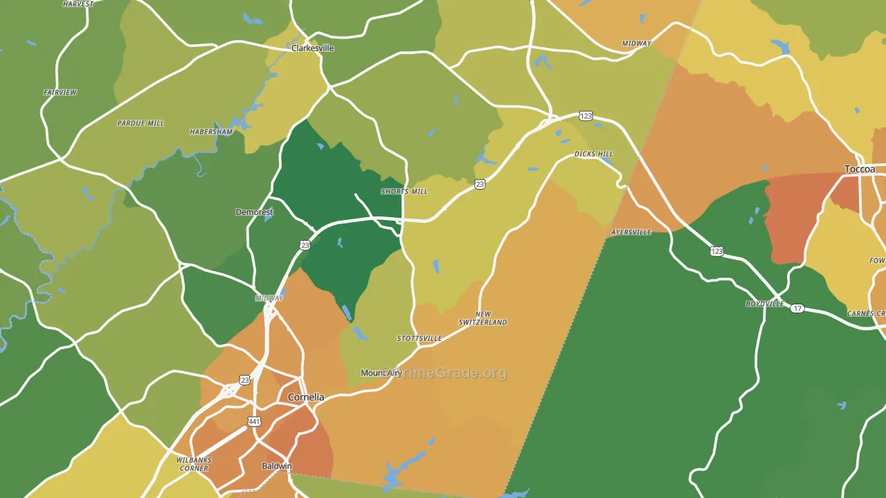 Mount Airy, GA Map of Murder Rates