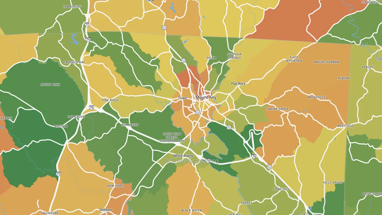 Mount Airy, NC Map of Murder Rates