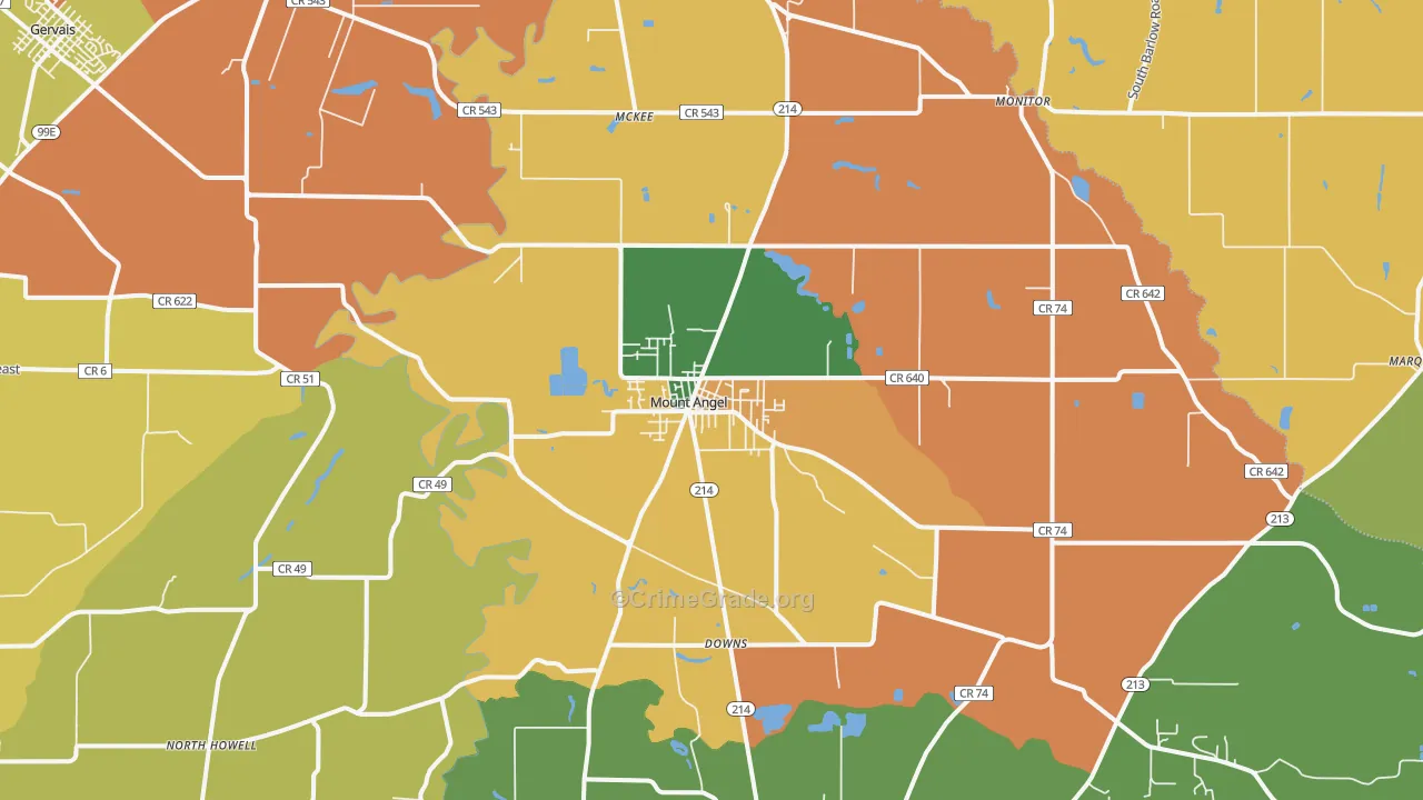 Mount Angel, OR Map of Murder Rates