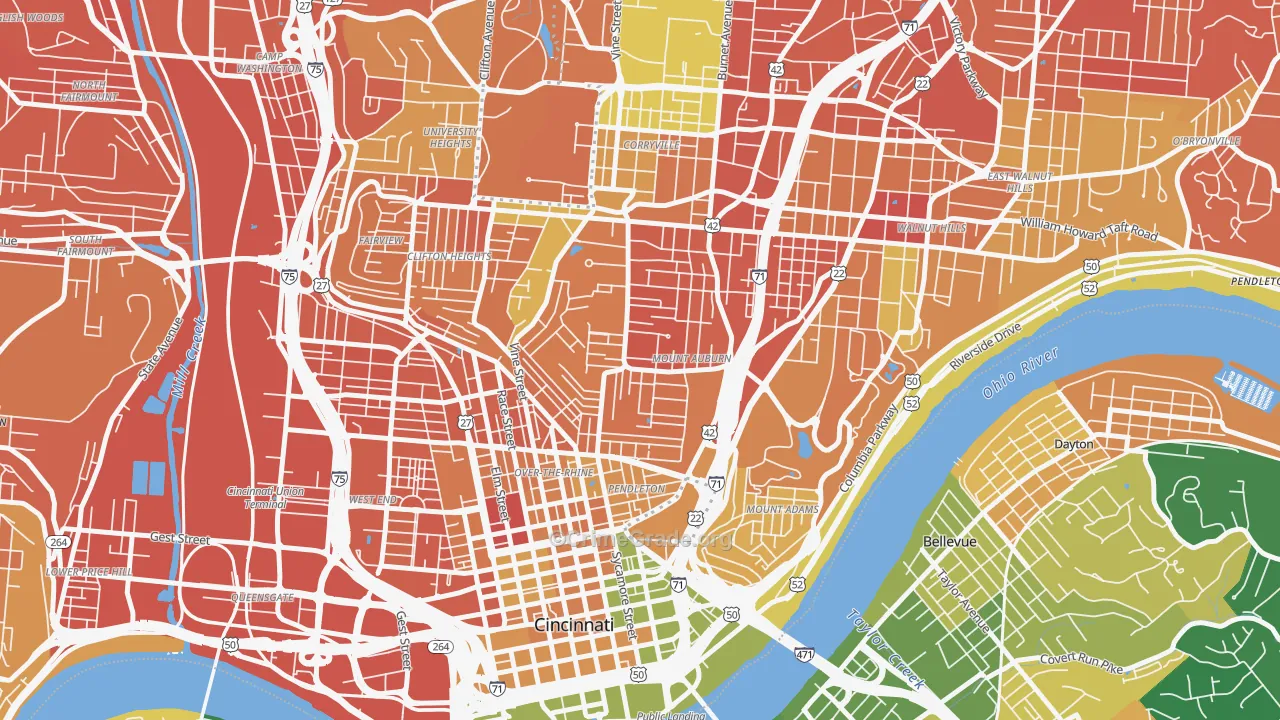 Mount Auburn, Cincinnati, OH Map of Murder Rates