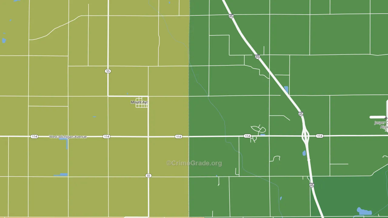 Mount Ayr, IN Map of Murder Rates