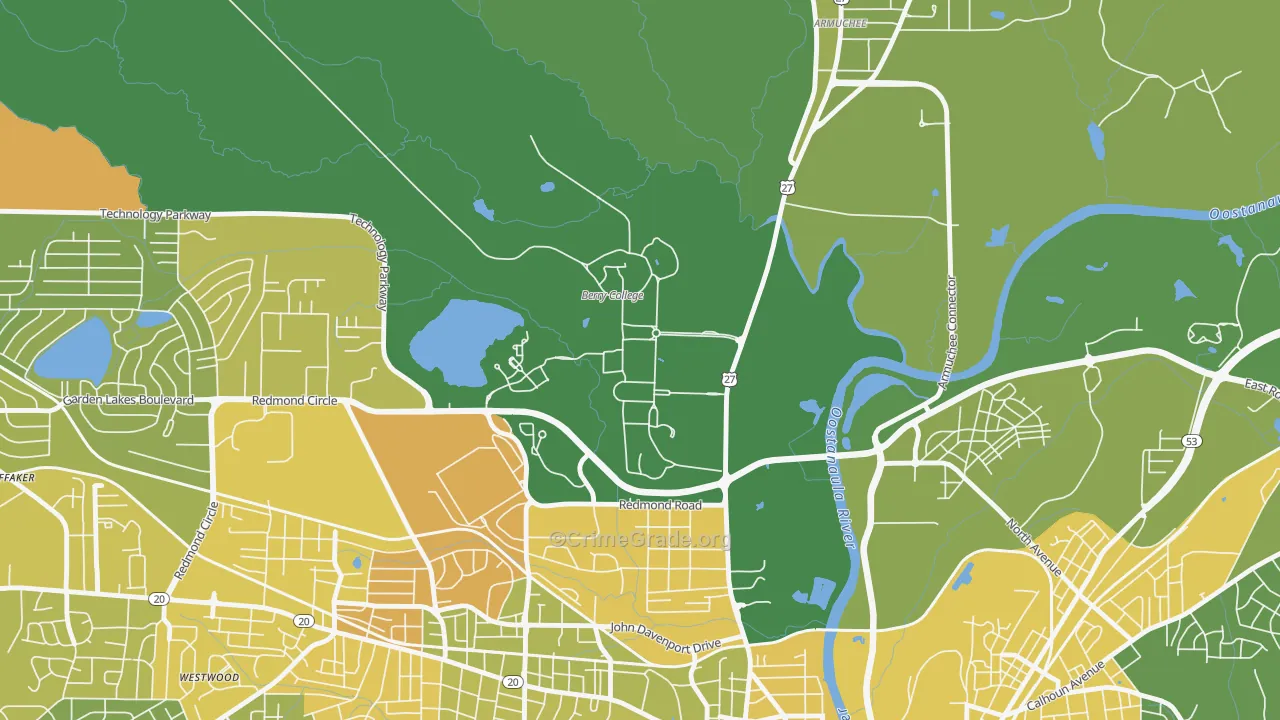 Mount Berry, GA Map of Murder Rates