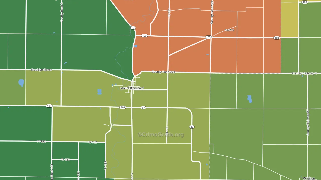 Mount Blanchard, OH Map of Murder Rates