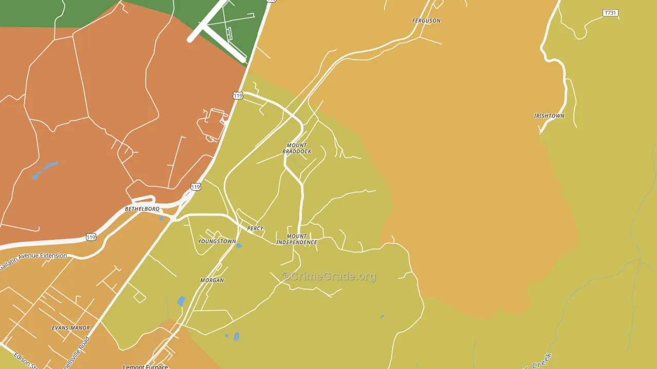 Mount Braddock, PA Map of Murder Rates