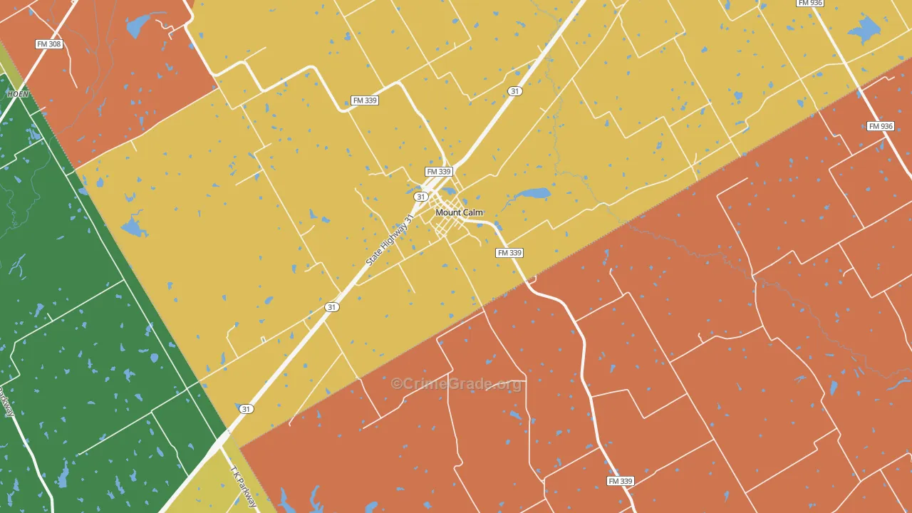 Mount Calm, TX Map of Murder Rates