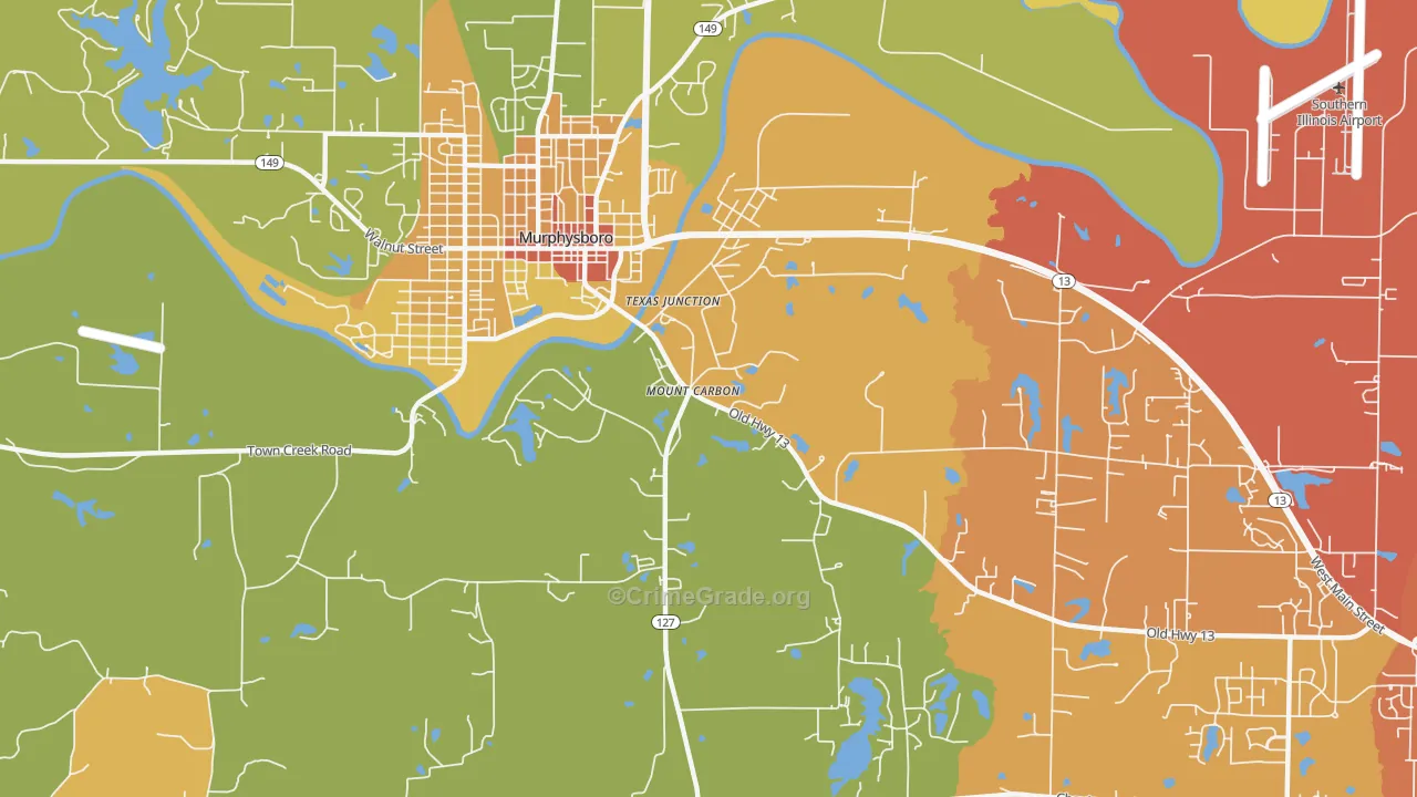 Mount Carbon, IL Map of Murder Rates