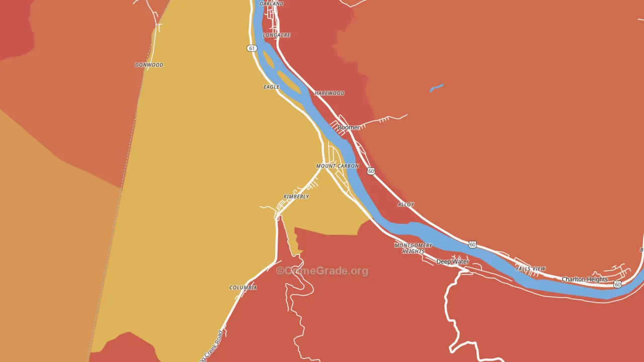 Mount Carbon, WV Map of Murder Rates