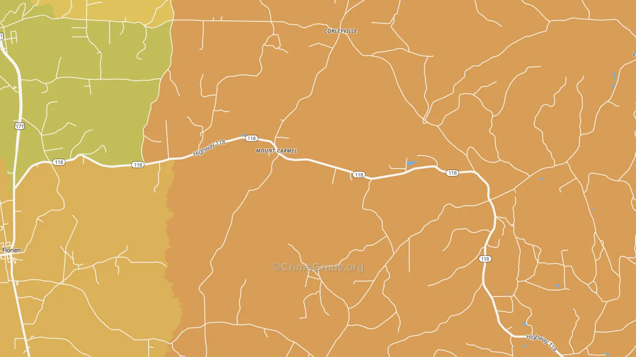 Mount Carmel, LA Map of Murder Rates