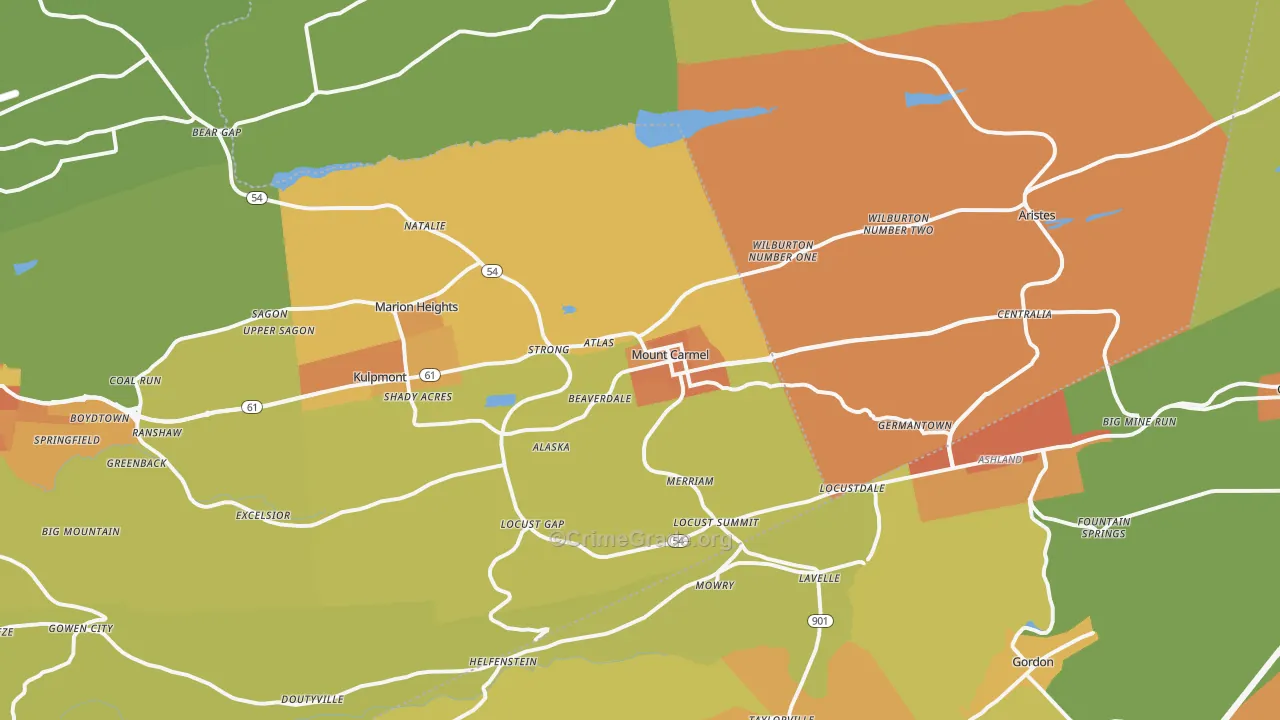 Mount Carmel, PA Map of Murder Rates