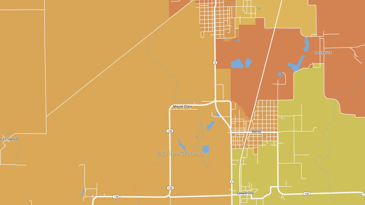 Mount Clare, IL Map of Murder Rates