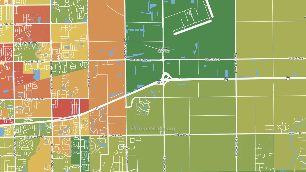 Mount Comfort, IN Map of Murder Rates