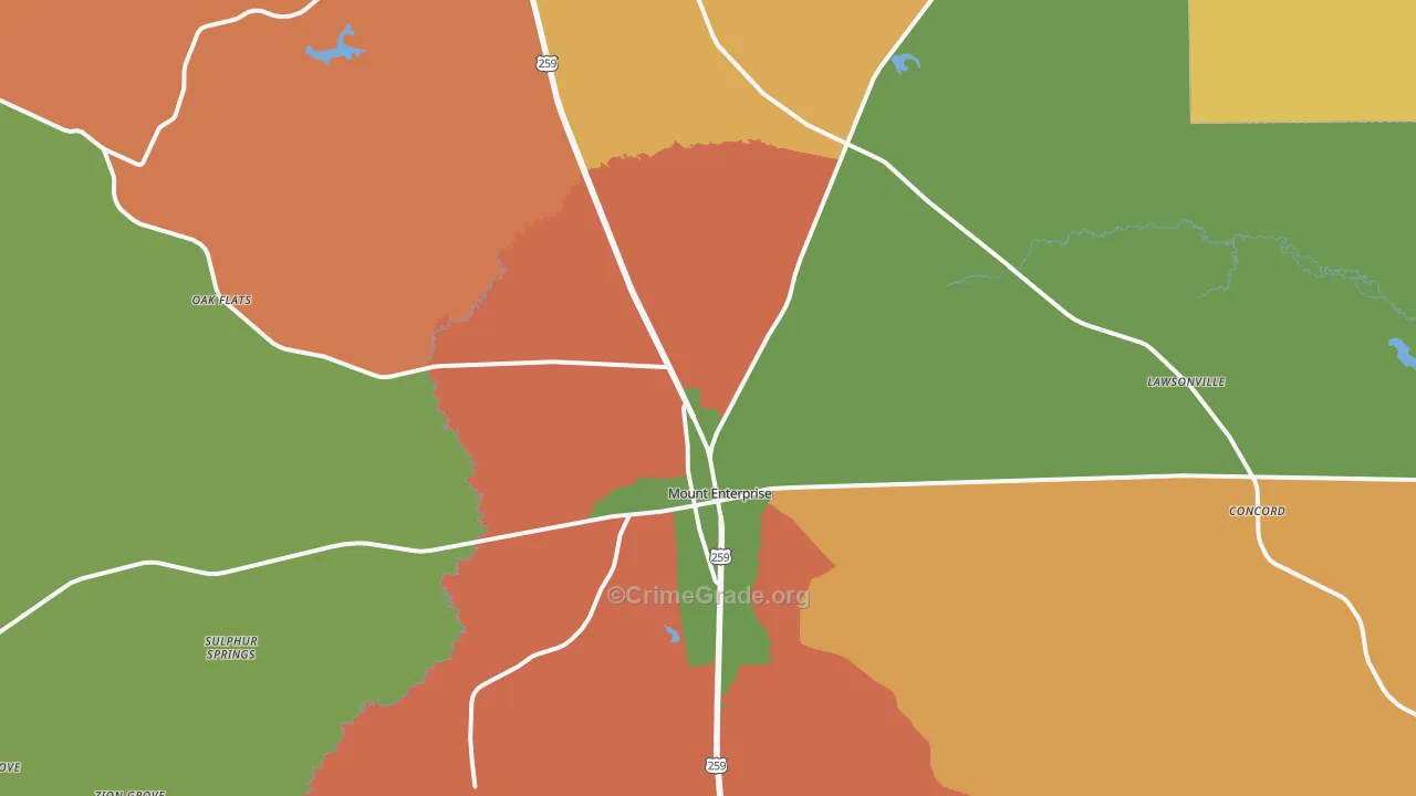 Mount Enterprise, TX Map of Murder Rates