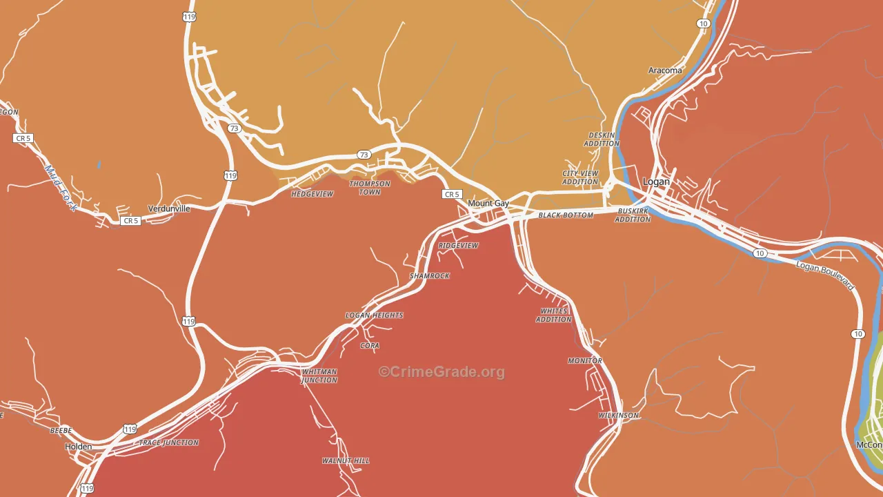 Mount Gay-Shamrock, WV Map of Murder Rates