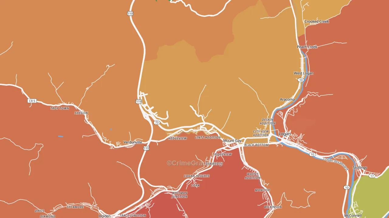 Mount Gay, WV Map of Murder Rates