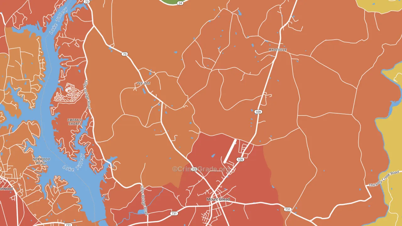 Mount Gilead, NC Map of Murder Rates