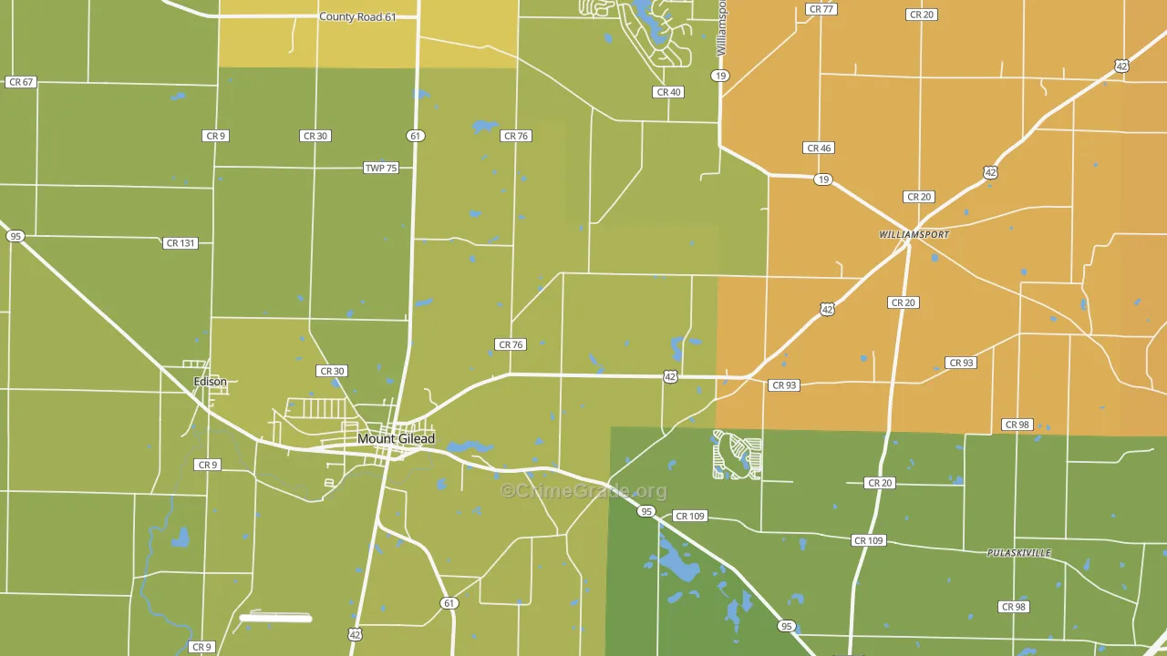 Mount Gilead, OH Map of Murder Rates