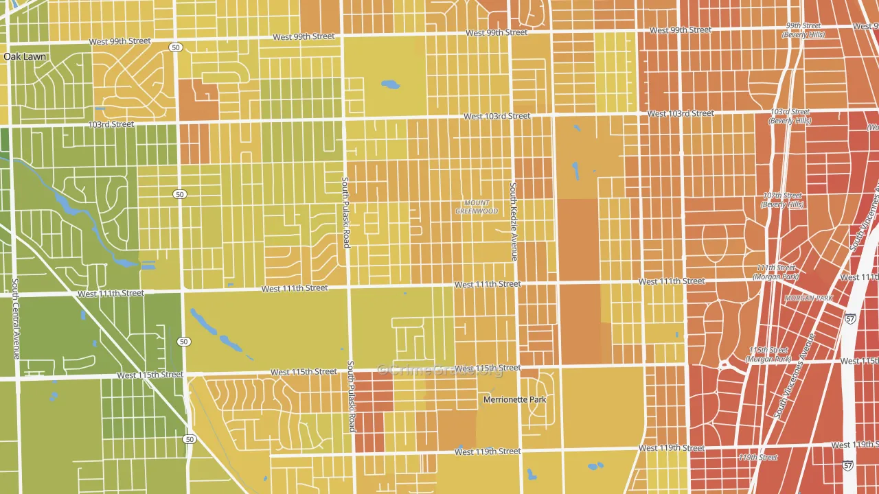 Mount Greenwood, Chicago, IL Map of Murder Rates